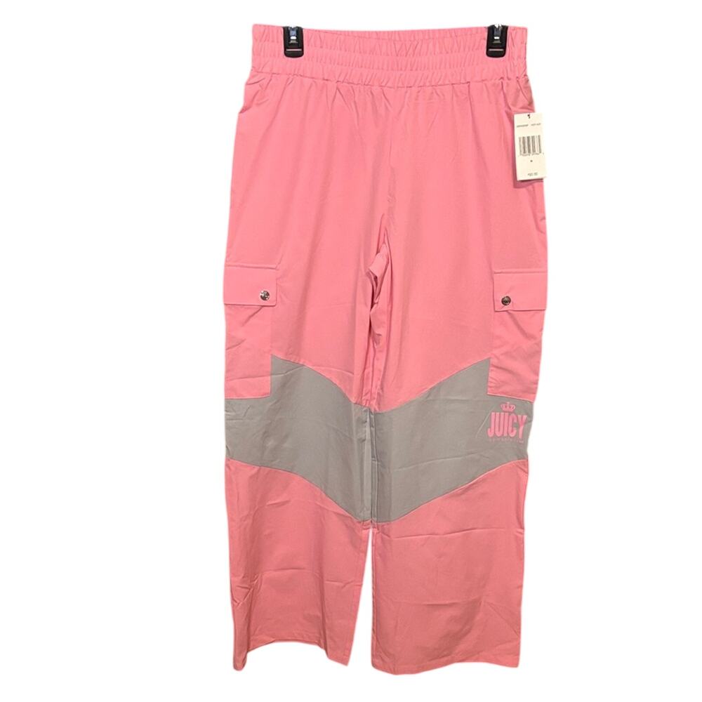 NWT Juicy Couture Pink Cargo Track Pants Gray Contrast Wide Leg Size M